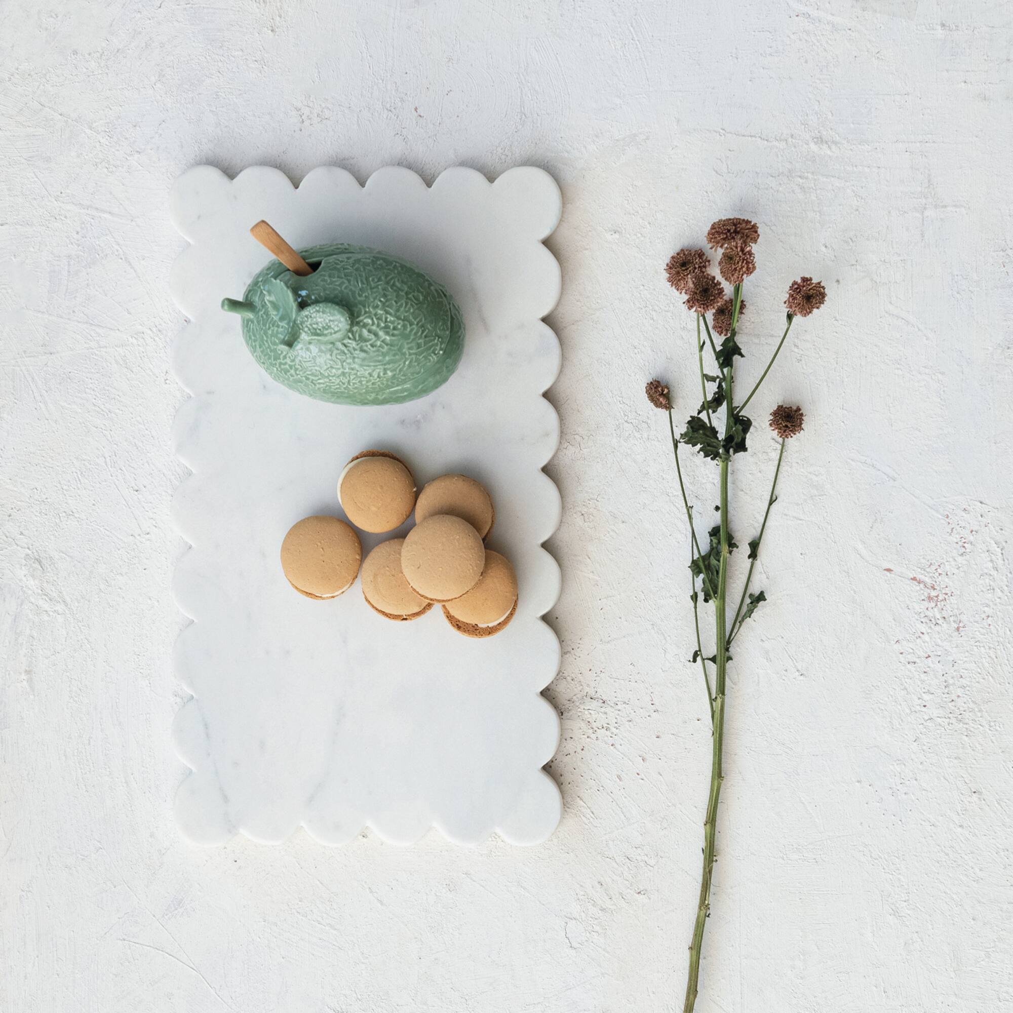 Hello Honey® 14" White Marble Cheese Board with Scalloped Edge